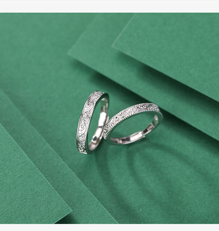 Nhẫn đôi bạc S925 phong cách dân tộc họa tiết cỏ Đường tốt lành — Nam (Khoảng 2.7 gram) chi tiết 2