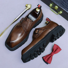 厚底轻便外贸新款正装皮鞋男增高男鞋密文牛皮真皮搭扣男士商务鞋