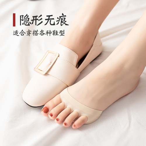 Ice silk split-toe socks for women with super shallow mouth invisible forefoot half socks summer thin padded five-finger sandal socks