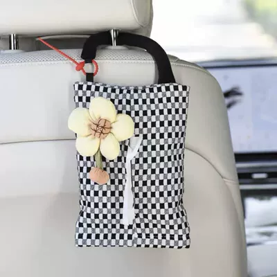 Bag, Hanging Tissue Box, Car tissue box/set - light-yellow-sunflower-black-and-white-bubble-cotton-tissue-bag