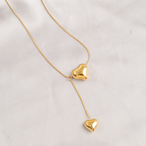 Cross-border simple double heart necklace niche design sense titanium steel peach heart pendant fashion heart-shaped clavicle chain wholesale 
