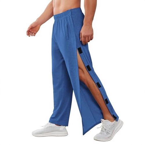 Men's Cross-Border Tear-Off Pants with Side Snap Slits, Loose Sports Pants, Post-Surgery Casual Pants with Pockets