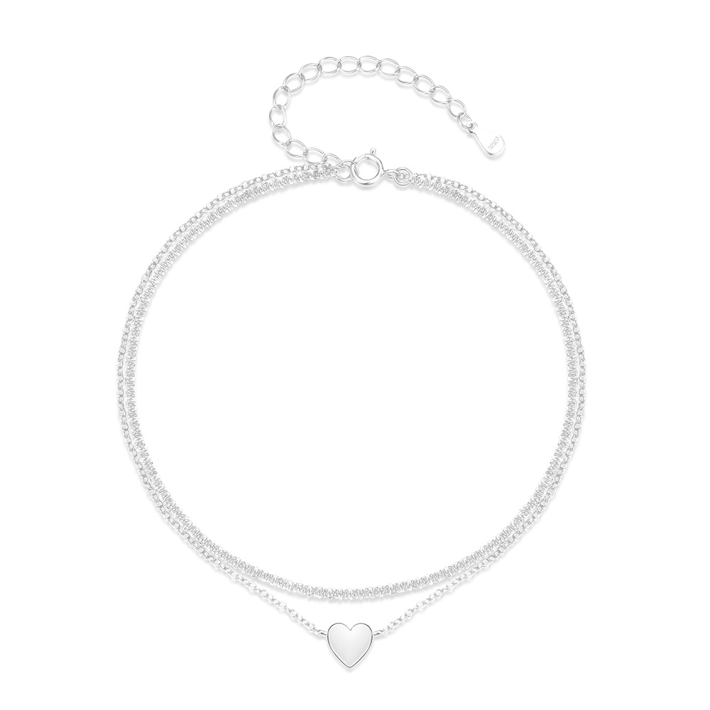 Women's Gender Wholesale Jewelry Sweet IG Style Heart Shape 925 Sterling Silver Layered Anklet