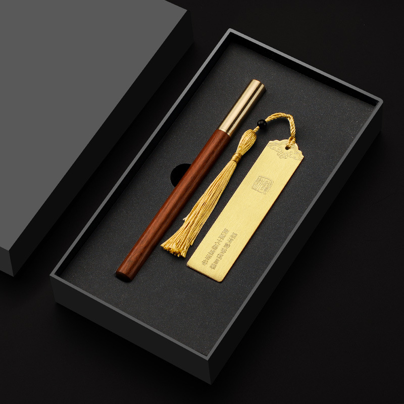 Estilo chino clásico latón marcador firma pluma A6 portátil de gama alta caja de regalo de negocios traje de personalización de regalo de oficina