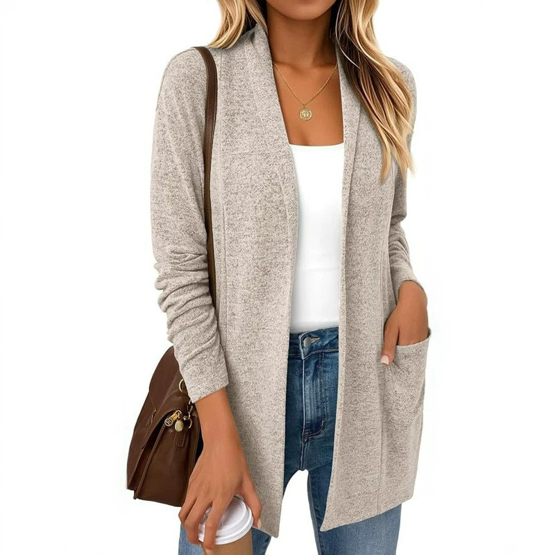 2026 European and American style, minimalist and versatile, lightweight, mid-length, slim-fit cardigan with pockets, Amazon autumn/winter cross-border collection 2026 European and American style, minimalist and versatile, lightweight, mid-length, slim-fit cardigan with pockets, Amazon autumn/winter cross-border collection