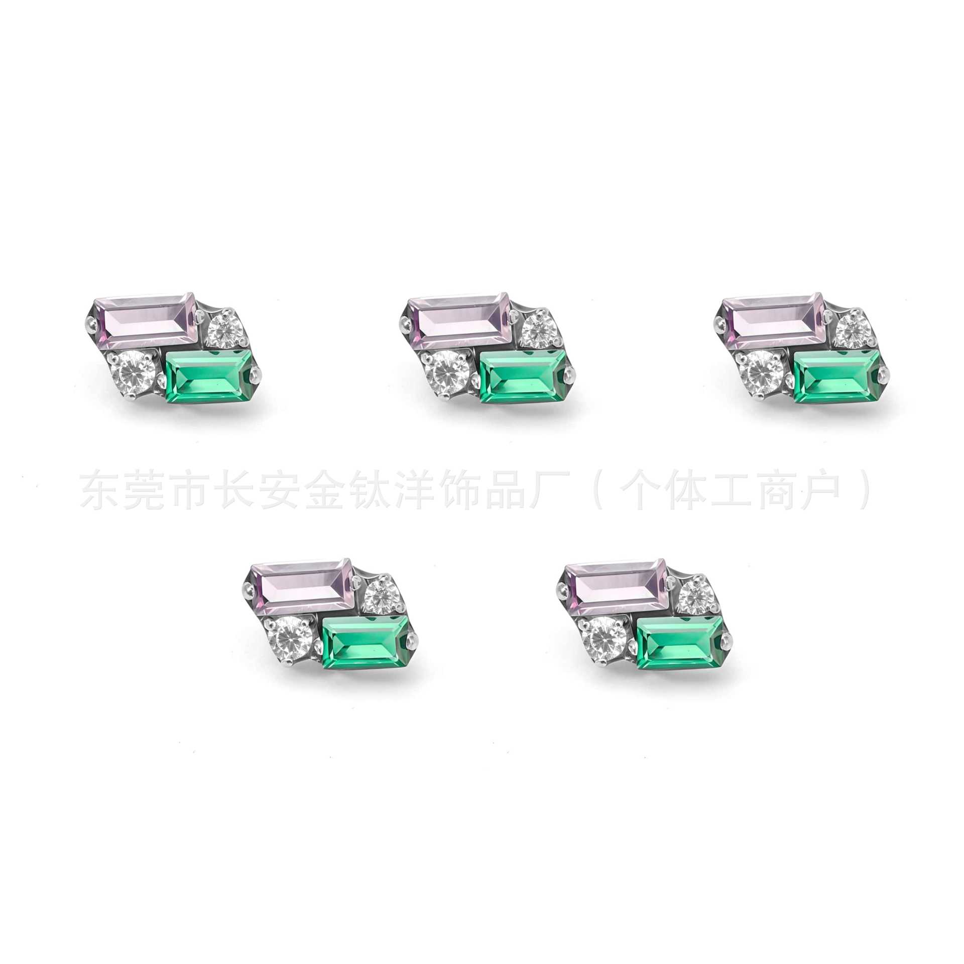 F136 Titanium Rectangular Zircon Lip Piercing Nose Stud Ear Bone Stud G23 Titanium Alloy Body Piercing Jewelry detail image 5