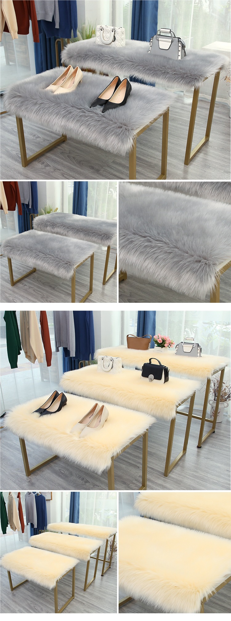 White Plush Carpet Clothing Store Window Booth Plush Decoration Desktop Shoe Cabinet Flow Table Imitation Wool Mat