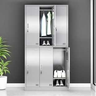 304 Stainless Steel Locker Staff Dormitory Iron Wardrobe Six-Door Locker with Lock Multi-Door Changing Shoe Cabinet