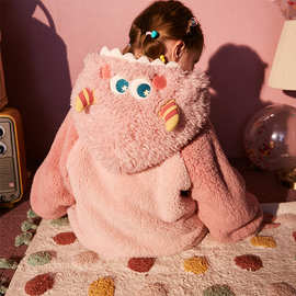 Gu/果儿童睡衣秋冬新款睡袍koo保暖珊瑚绒连体睡衣可外穿家居服壳