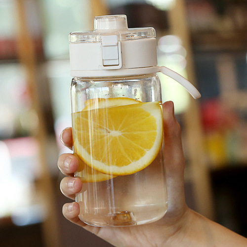  New Student Creative Fashion Plastic Water Bottle with Bouncing Lid, Portable Cup with Carrying Strap, Filtered and Leak-Proof