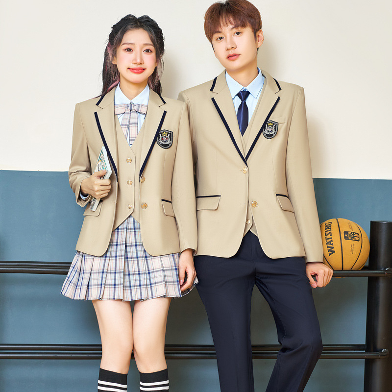 Three-piece preppy style suit for spring and autumn, unisex, kindergarten teacher uniform, JK uniform, student class uniform, school uniform set