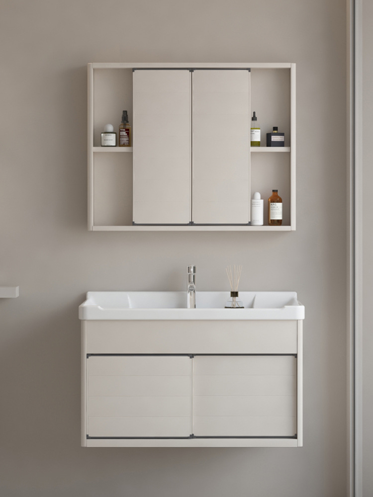 Mueble de baño de puerta corredera fregadero oculto combinación de gabinete de lavabo de pared lavabo de baño feng shui espejo gabinete