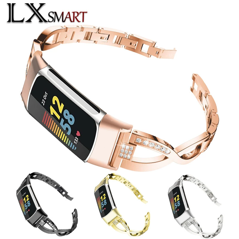 Для Fitbit charge5 X инкрустированный бриллиантами ремешок для часов charge5/4/3 инкрустированный бриллиантами металлический ремешок для часов из нержавеющей стали