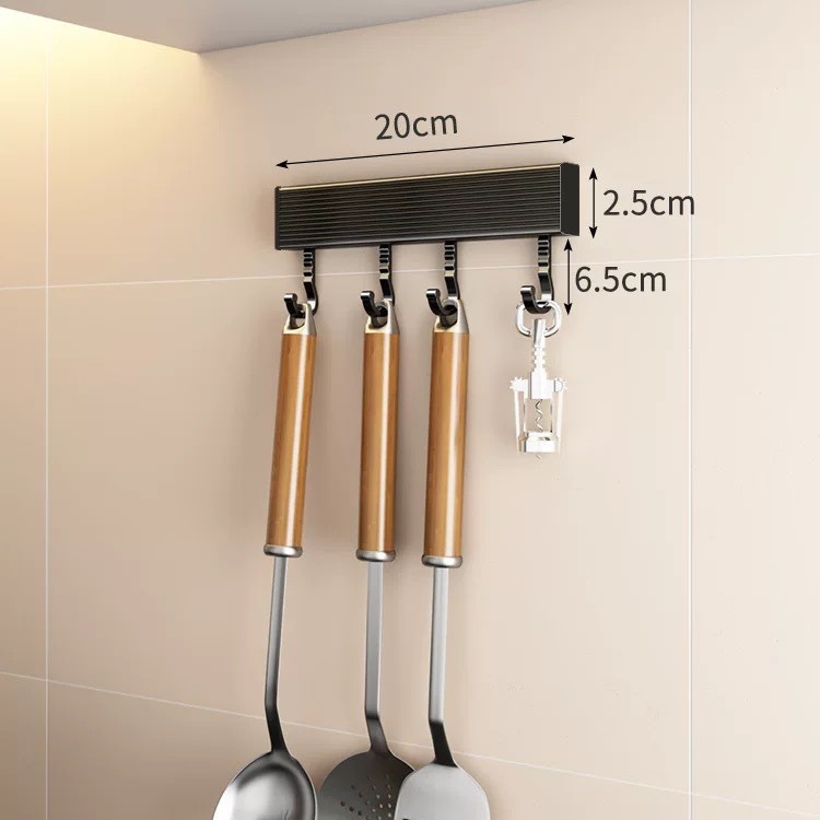 Gancho de cocina sin perforaciones varilla colgante de pared cuchara pala Almacenamiento en rack Almacenamiento de pared fila móvil gancho espacio de aluminio