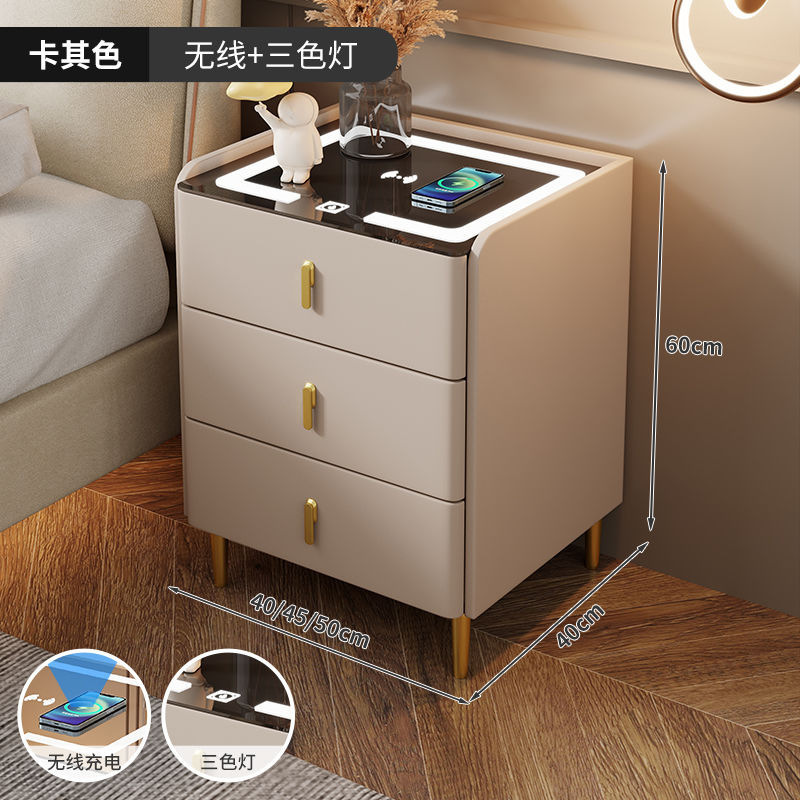 智能床头柜岩板床头桌三抽多功能无线充电现代简约卧室家用床边柜|undefined