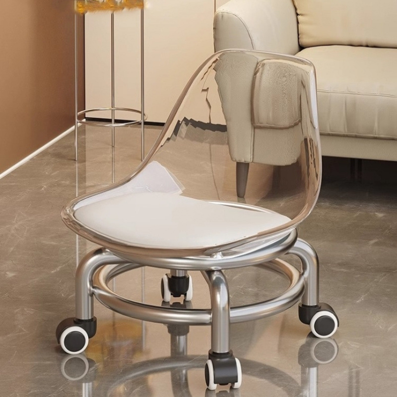 German Pulley Low Stool Acrylic Universal Wheel Household Silent Small Stool Backrest Chair Kidsren's Bench Shoe Changing Stool