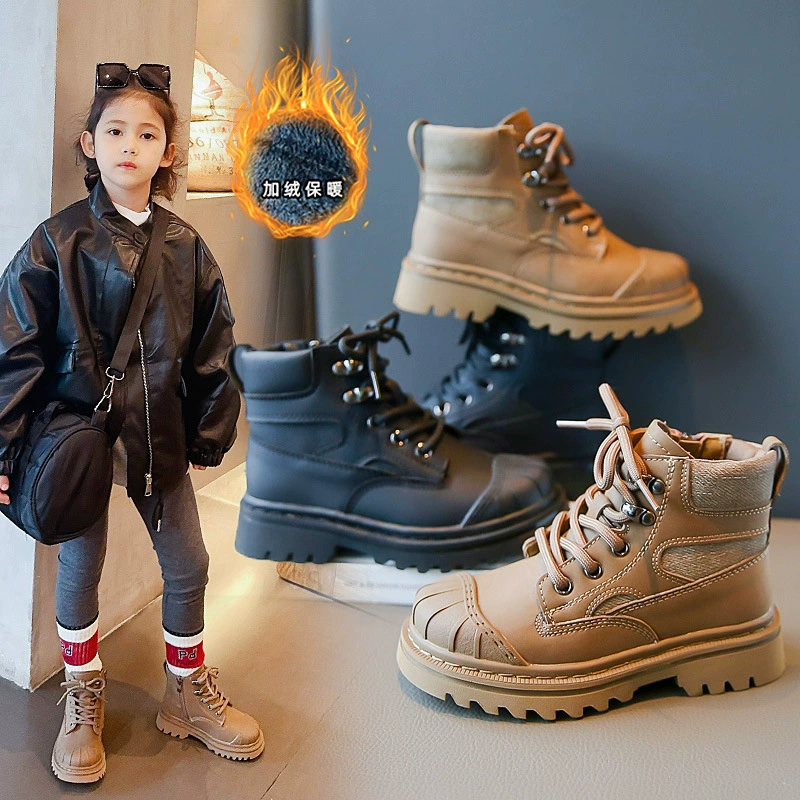 Детские ботинки Мартин с защитой от ударов по носку, осень-зима 2024, новые модели для девочек, короткие ботинки цвета мелард, кожаные ботинки для мальчиков