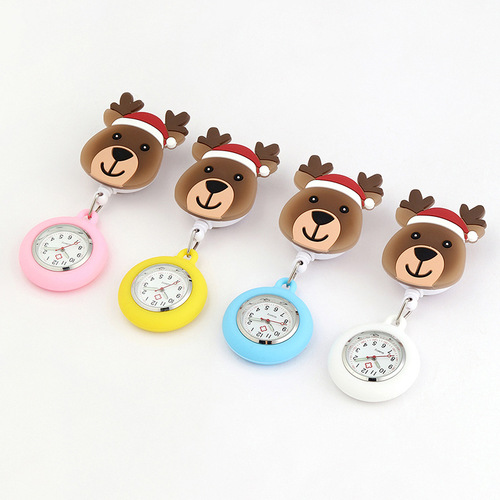 Christmas deer nurse watch Christmas gift easy-to-pull buckle retractable function stretchable nurse pocket watch Medical pocket watch