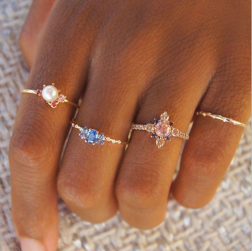 18k Simple Fashion Starry Sky Triple Zircon Copper Ring Wholesale Nihaojewelry display picture 5