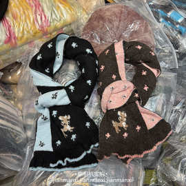 小鹿双面针织围巾女生冬高级感韩系氛围感加厚保暖毛线小围脖护颈