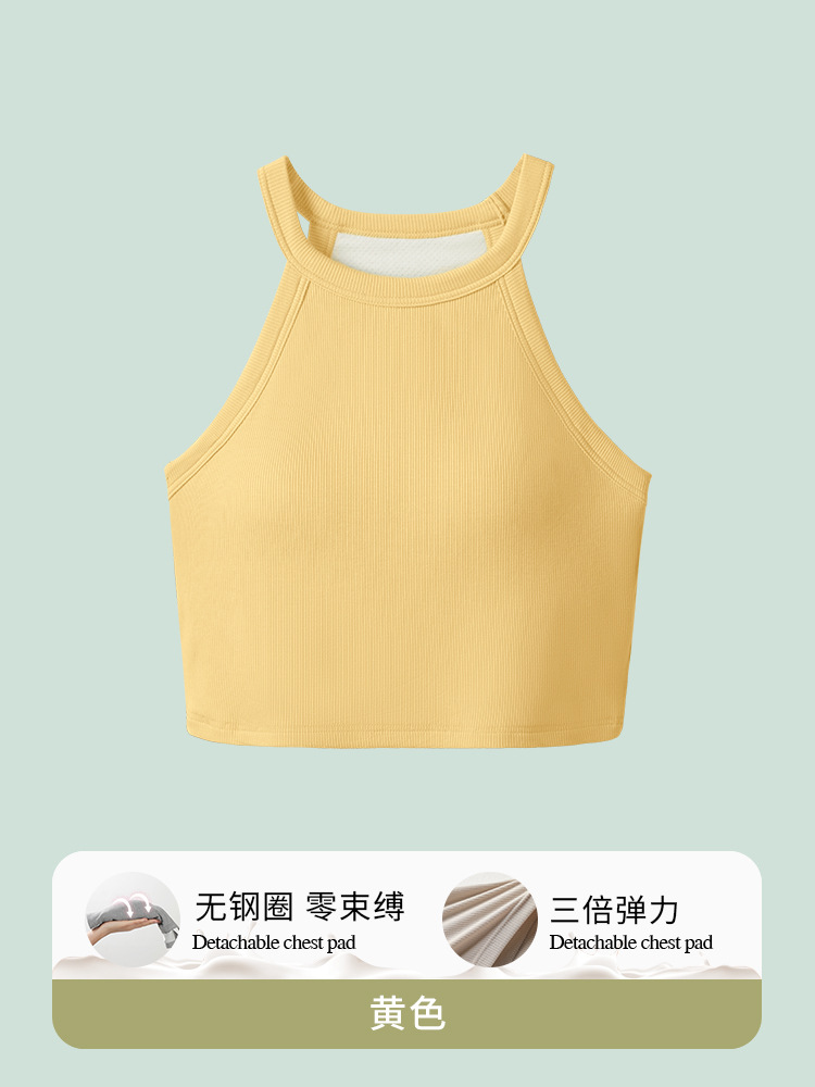 Halter camisola de las mujeres de la correa interior almohadilla del pecho desgaste exterior elegante sujetador corto de una sola pieza deportes blancos bottoming top