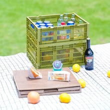 批发家居带盖储物收纳框 透气蔬菜水果运输箱 折叠塑料收纳筐篮子