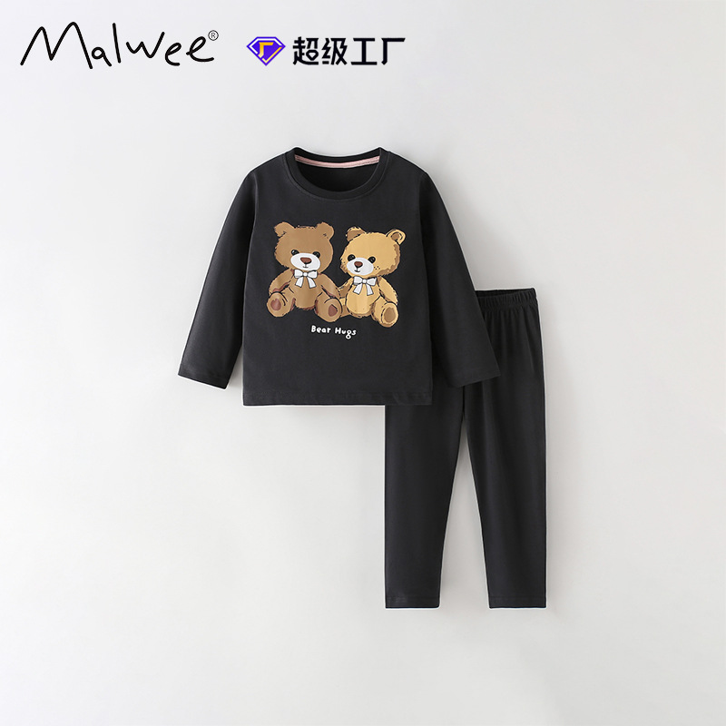 Ropa de hogar para niños malwee transfronteriza otoño e invierno nuevo traje casual de manga larga con cuello redondo de dos piezas para niños europeos y americanos