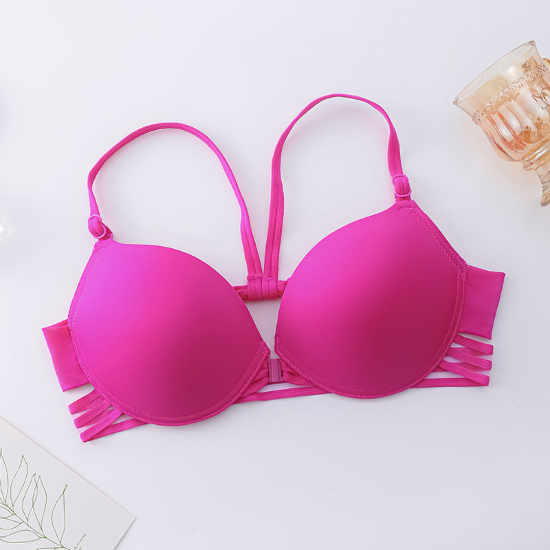 Verano nuevo sin anillo de acero frontal hebilla reunida sujetador sexy belleza de espalda ropa interior de moda de chicas sujetador de espalda abierta