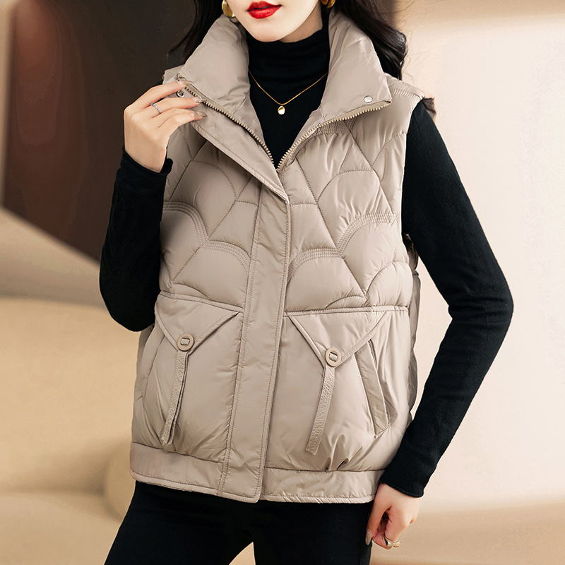 Europa y los Estados Unidos de algodón chaleco de invierno 2024 de collar grueso chaleco de caballo de algodón sin mangas chaqueta de pan de hombro de mujer