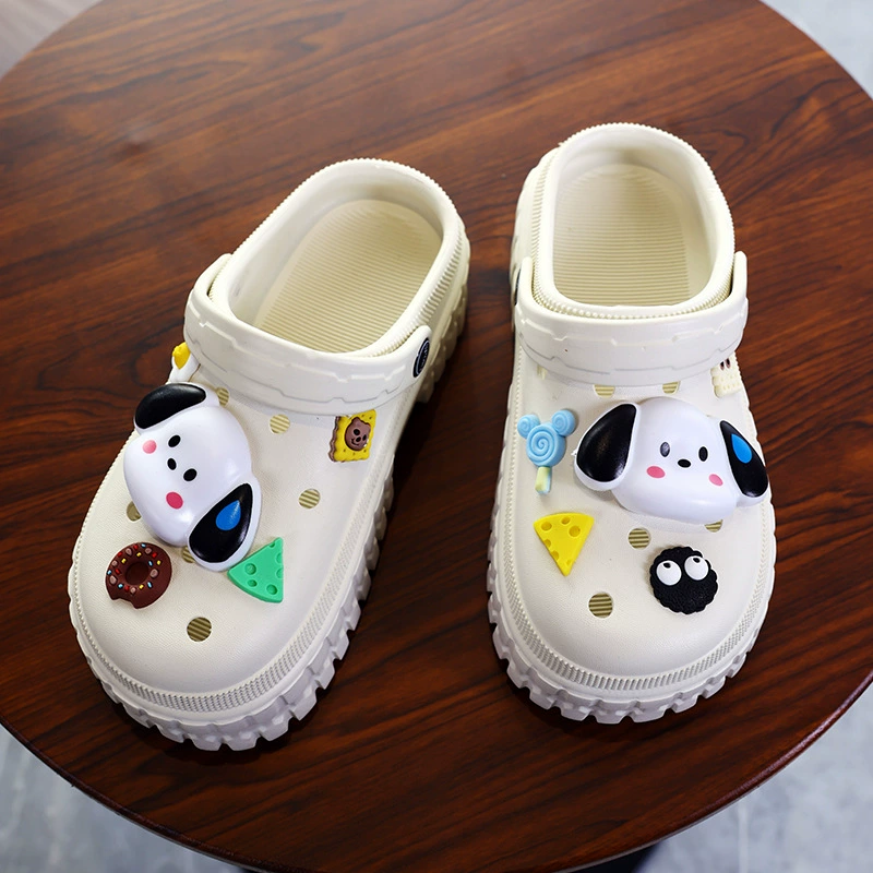 Женская обувь из крокодиловой кожи с милым щенком, обувь с рисунком, тапочки с цветочным носком, домашние нескользящие сандалии, оптовая продажа