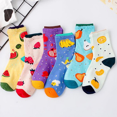 韓版INS泡泡口草莓橘子棉中筒女襪 雙羅口花邊少女襪子
