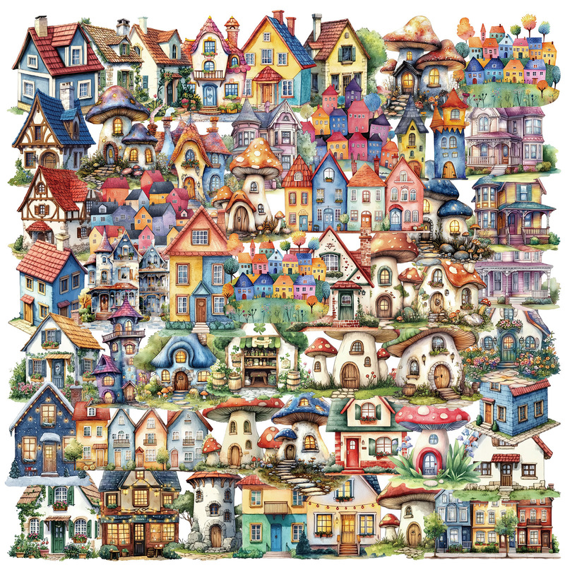 50 Cartoon Fairy Tale House Pet Stickers Original Mushroom House Handbook Stickers DIY Guitar Notebook Waterproof Stickers