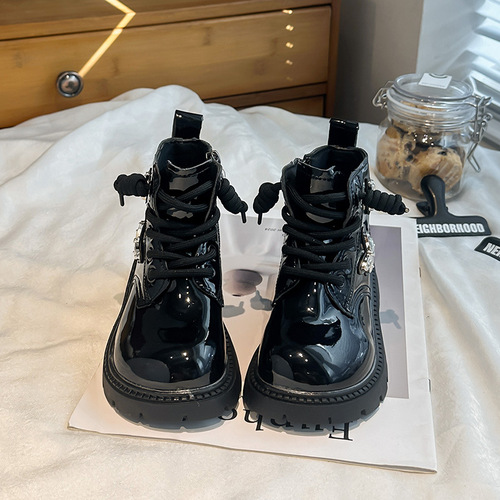 Autumn Little Princess Boots, Korean-Style Butterfly Girl Leather Boots, All-Match Fashion Martin Boots, Solid-Color Girls' Boots, Single-Layer Liner