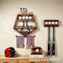 木质壁挂式棒球展示架多层戒指奖牌展示架装饰摆件收纳架