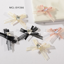 爆款蕾丝蝴蝶结彩色布艺美甲饰品网红百搭爱心水钻网纱配饰批发