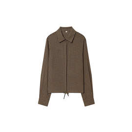 跨境欧美女装2025年秋冬时尚欧美风时尚舒适格子翻领长袖衬女