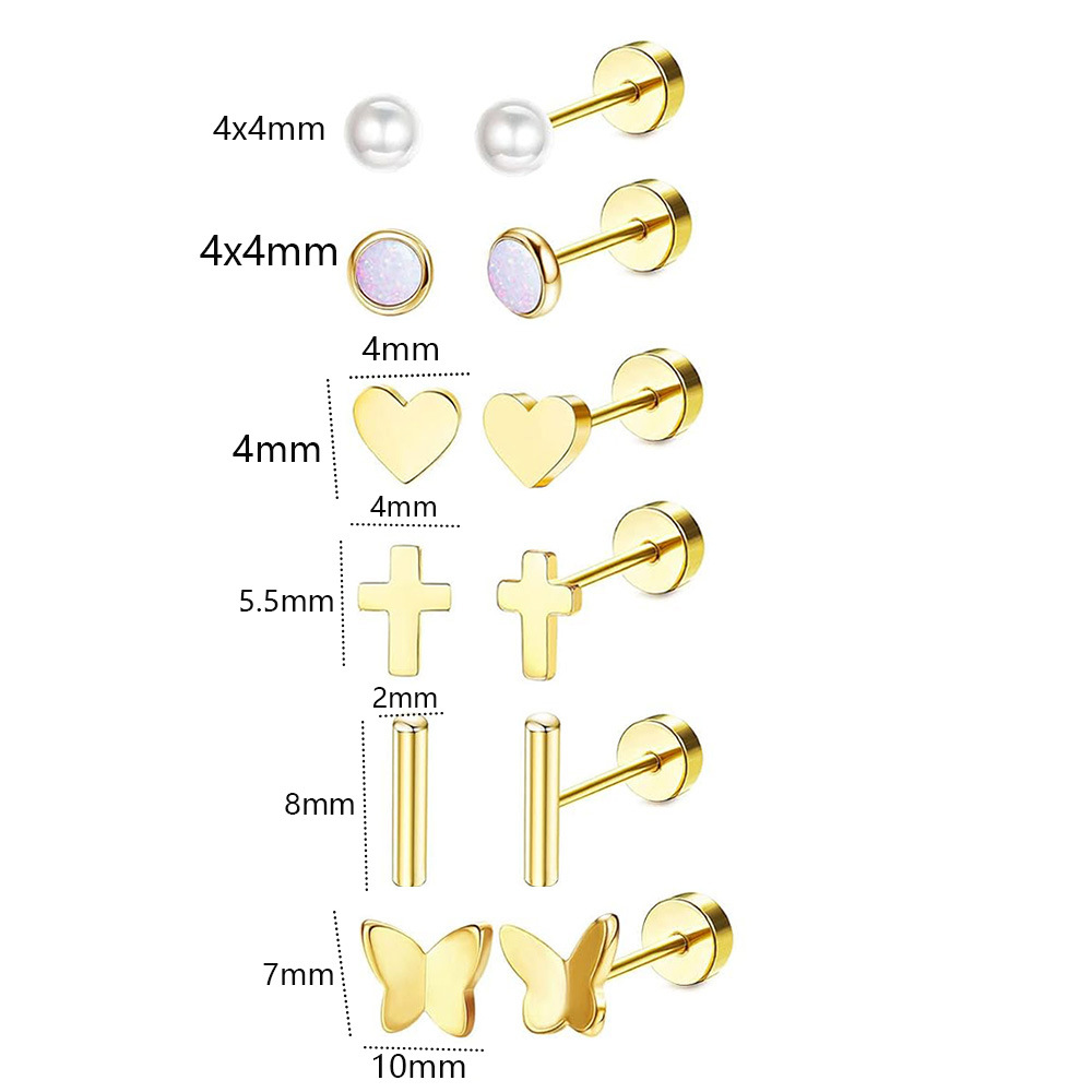 Simple Star Stainless Steel Ear Piercing Jewelry Set - 10-12 Pairs Cartilage Earrings, Twist Ball Earrings for Sleeping detail image 13
