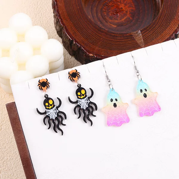 2025 New Halloween Earrings Creative Colorful Ghost Spider Acrylic Earrings Niche Earrings Ear Accessories for Women