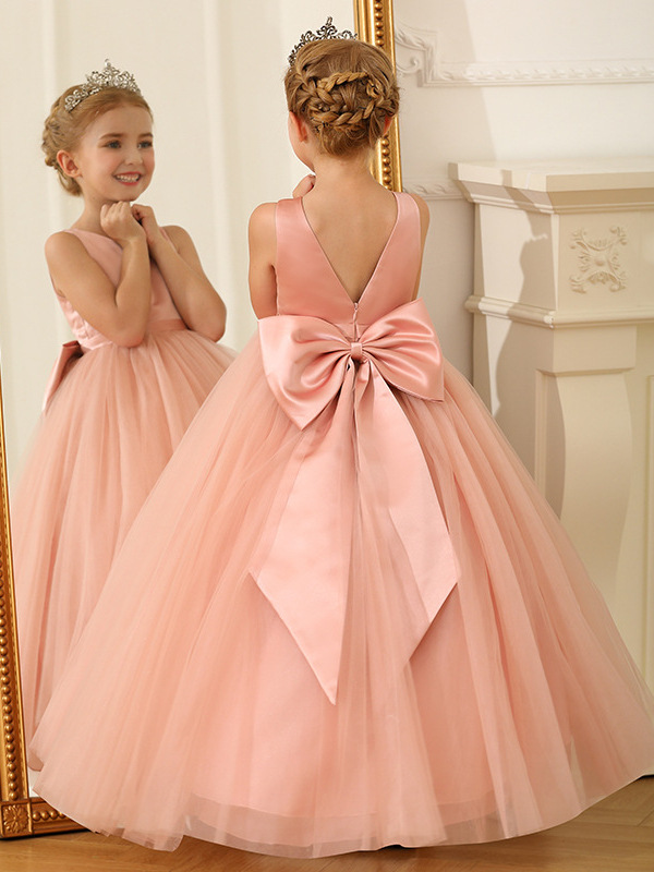 Vestido de Fiesta Infantil Transfronterizo, Sin Mangas, de Satén y Malla, Falda Tutú para Niñas, Vestido Largo para Niñas Pequeñas y Medianas