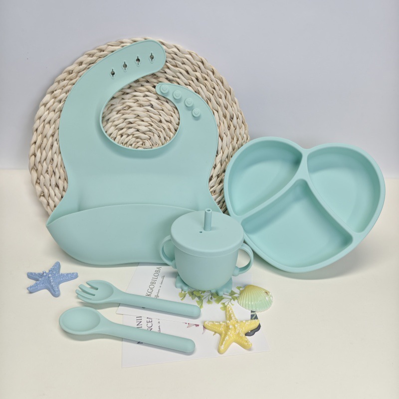 XLEE fuente fabricante de platos de silicona para niños antideslizante ventosas cubiertos de alimentos suplementarios 5 piezas conjunto de productos explosivos transfronterizos en stock