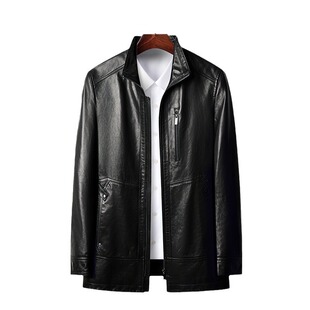 2024 Spring and Autumn Haining Genuine Goat Leather Jacket Zipper Stand Collar Mid-Length Loose Fashion Windbreaker Leather Jacket