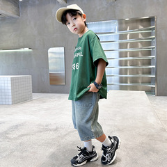 潮牌男童夏季套裝2024新款兒童衣服休閒寬鬆中大童短袖短褲兩件套