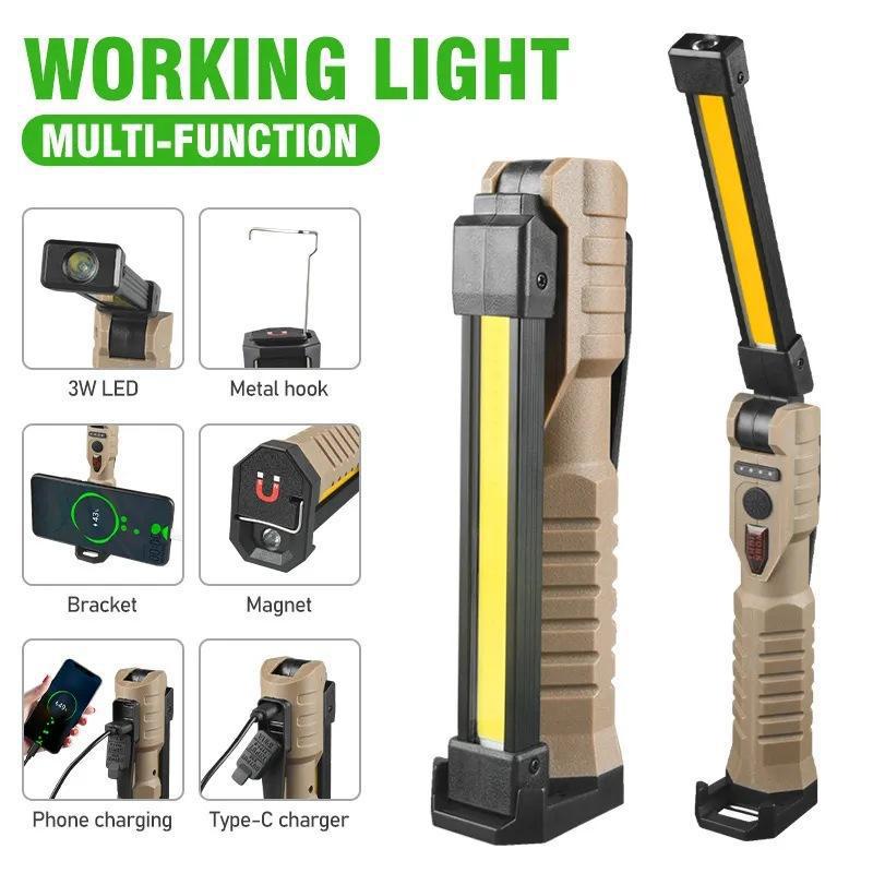 Portable Fold LED Flashlight Strong Magnet COB Working Ligh