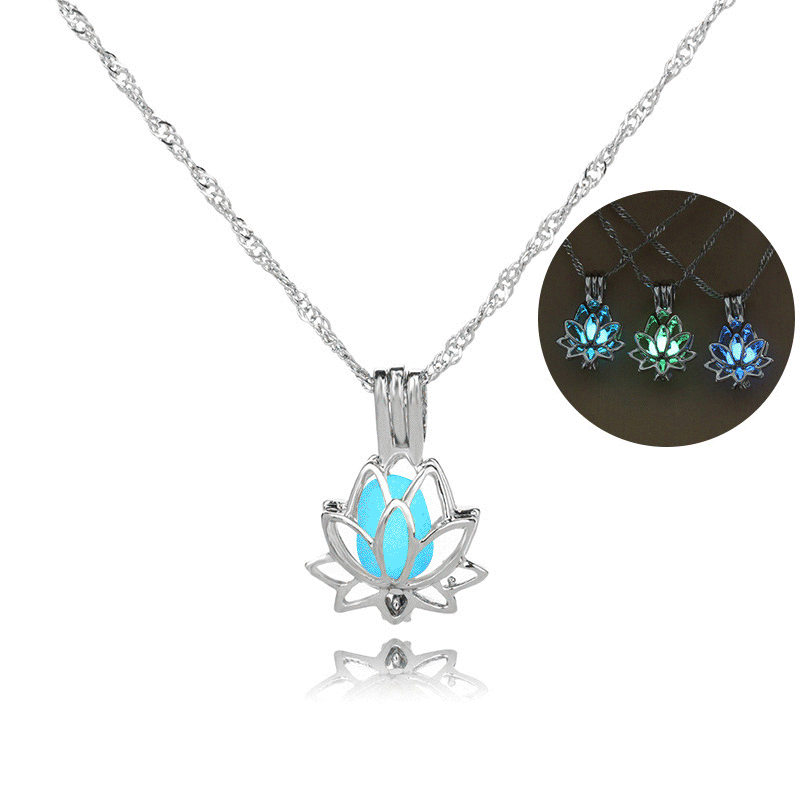 Factory direct European and American yoga lotus photo box luminous pendant necklace Amazon hot diy explosions Factory direct European and American yoga lotus photo box luminous pendant necklace Amazon hot diy explosions