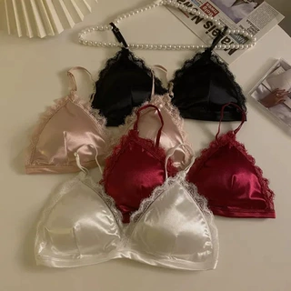 法式三角杯蕾丝内衣女美背吊带抹胸聚拢防下垂无钢圈小胸薄款裹胸