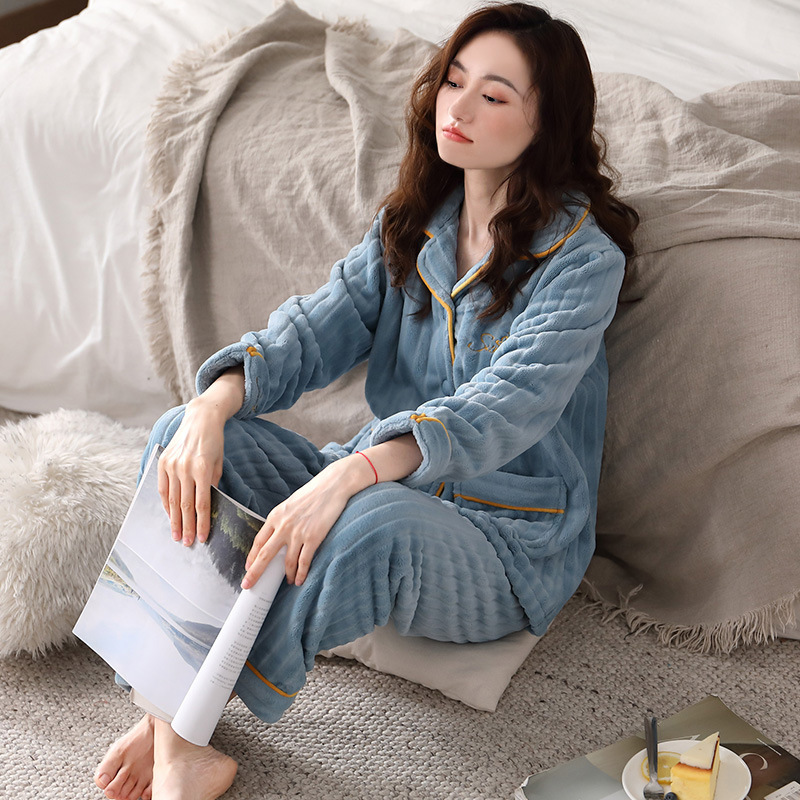 睡衣女冬季珊瑚绒加厚加绒保暖女式秋冬法兰绒大码冬天家居服套装|undefined