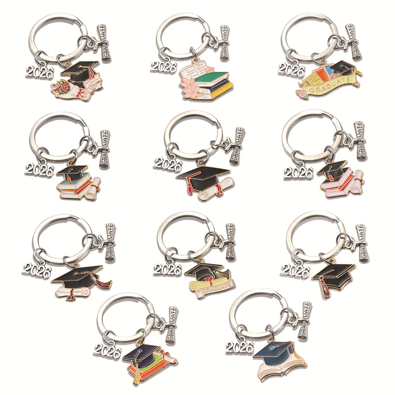 European and American Cross-Border Personalized Alloy Jewelry Accessories 2026 Graduation Season Charm Enamel Doctor's Hat Keychain Key Ring European and American Cross-Border Personalized Alloy Jewelry Accessories 2026 Graduation Season Charm Enamel Doctor's Hat Keychain Key Ring