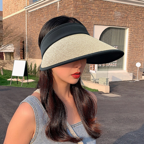 New women's summer adjustable large brim anti-UV sunshade hat outdoor sports plastic sunscreen empty top hat