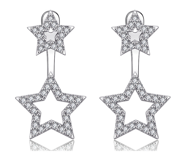 Star Pattern Women'S Gender Lady Star Copper Plating Inlay Zircon Ear Studs 1 Pair