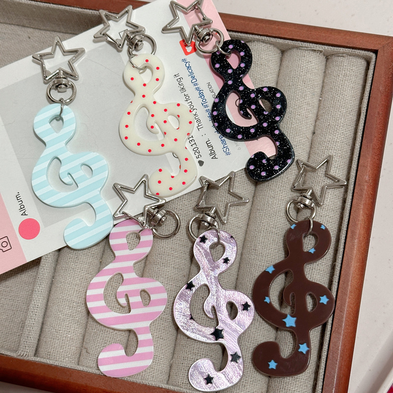 Korean-Style Vintage Sweet Polka Dot Stripe Star Musical Note Keychain Phone Charm DIY Bead Accessories Pendant